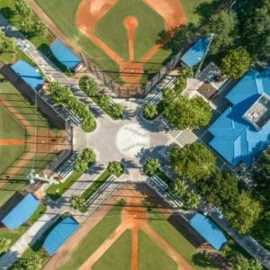 A view of an aerial photo of a baseball field.